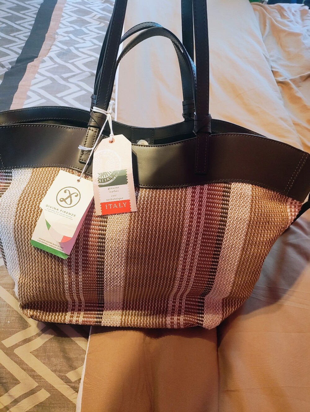 Divina Firenze Brown & Black Striped Woven Tote